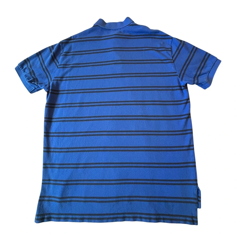 Polo Ralph Lauren Mens XL Blue Black Striped Short Sleeve Pique Polo Shirt